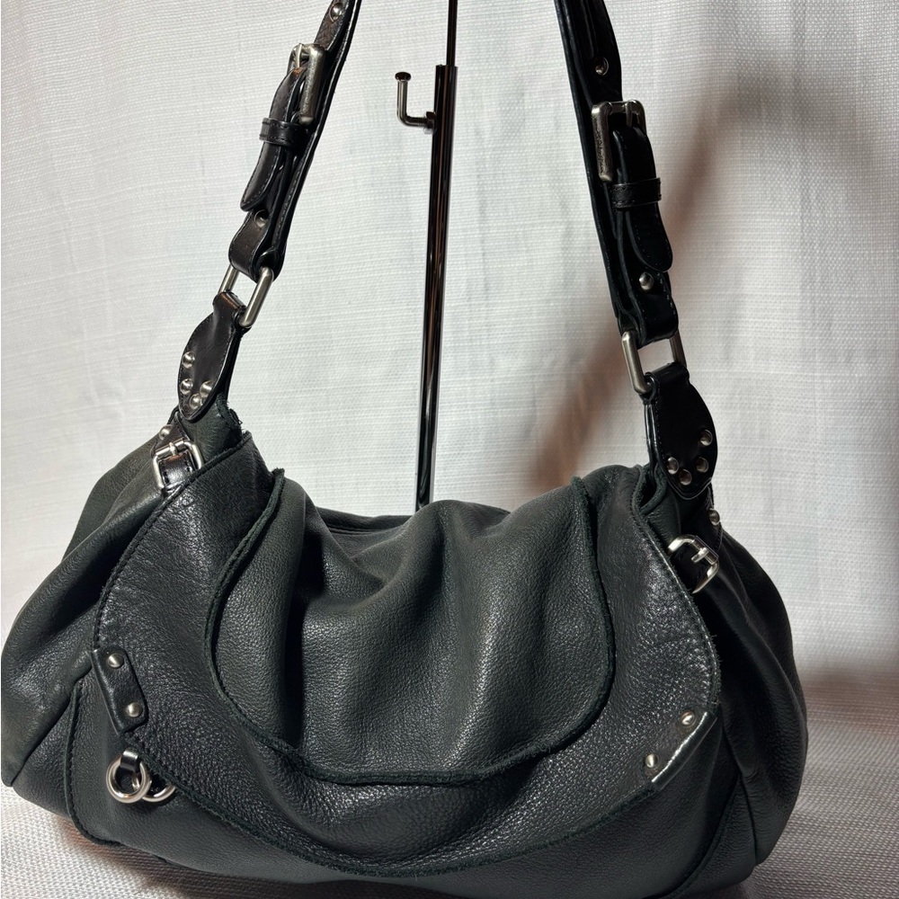 Kenneth Cole New York Black Pebbled Leather Shoulder Hobo Bag - Picture 9 of 17